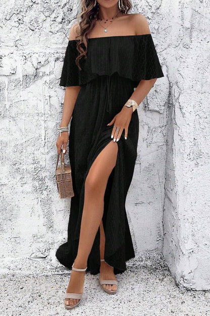 CWDMD02634_ELEGANT POLKA DOT OFF-SHOULDER MAXI DRESS