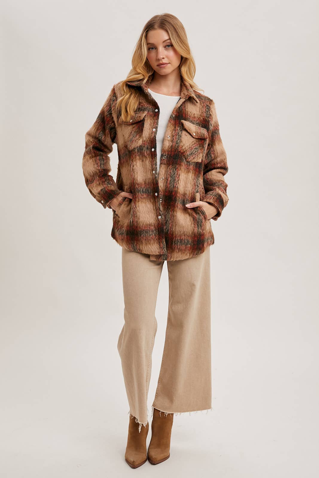 BRUSHED FLANNEL BUTTON DOWN SHACKET