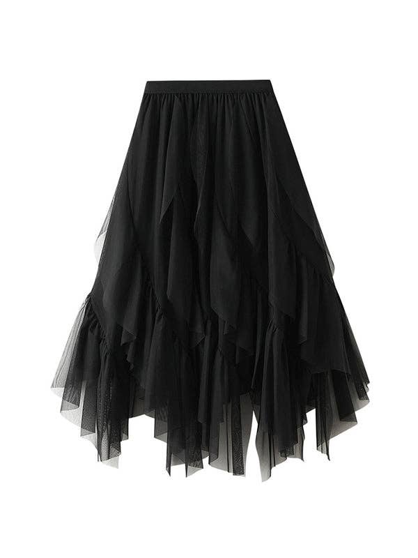 Elasticity Gauze Pleated Solid Color Split-Joint A-Line Loos