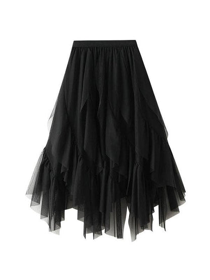 Elasticity Gauze Pleated Solid Color Split-Joint A-Line Loos
