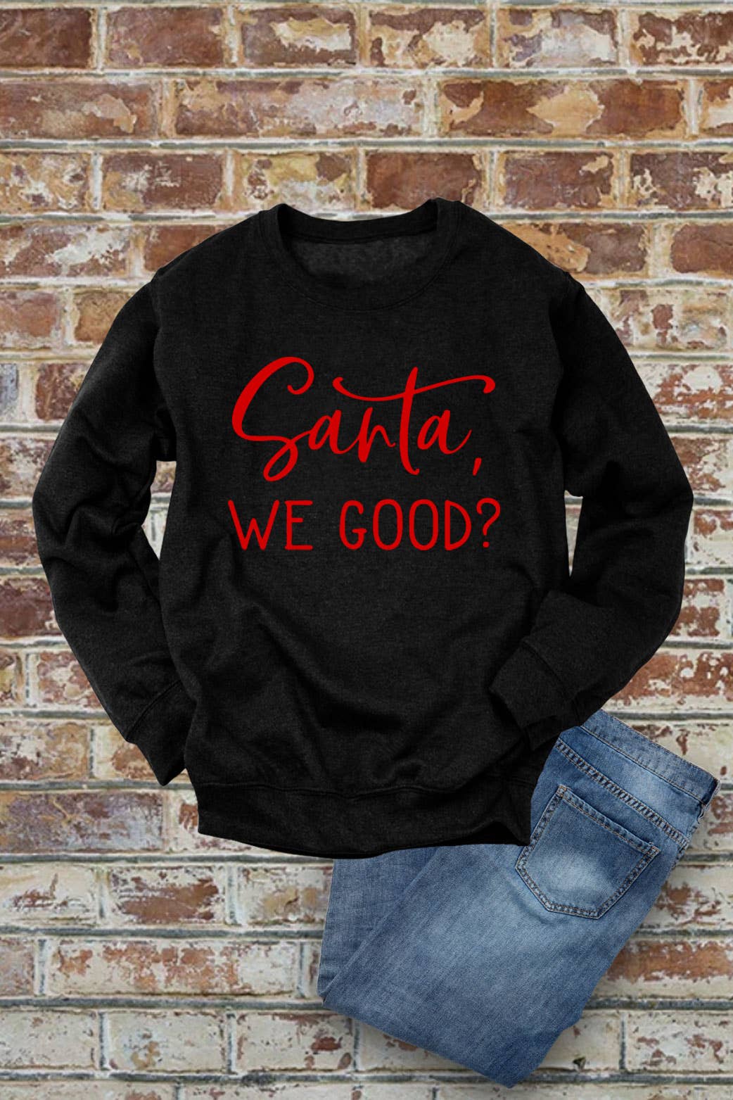 Santa, We Good?, Christmas, Unisex Cotton Fleece Sweatshirt: White/Red / S