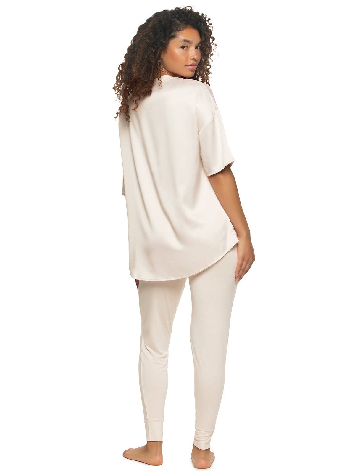 Elysees Satin Tee and Knit Jogger Set: Black (BLK) / XL