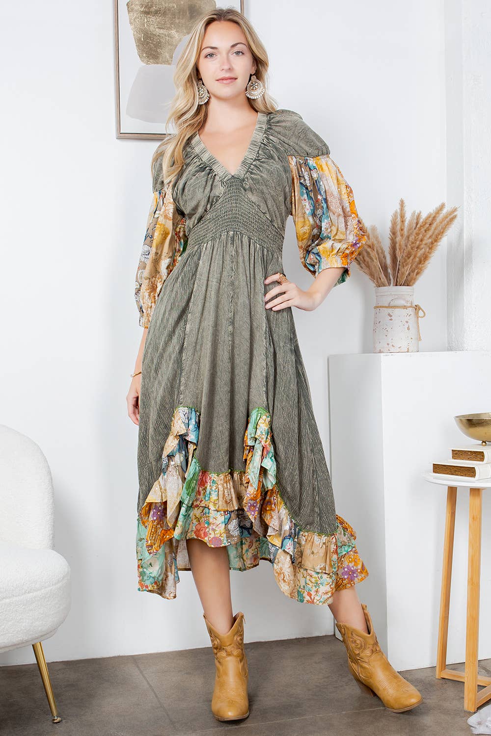 Effortless Elegance: Elasticated V-Neck Dress - NEW VERSION