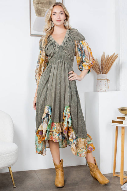 Effortless Elegance: Elasticated V-Neck Dress - NEW VERSION