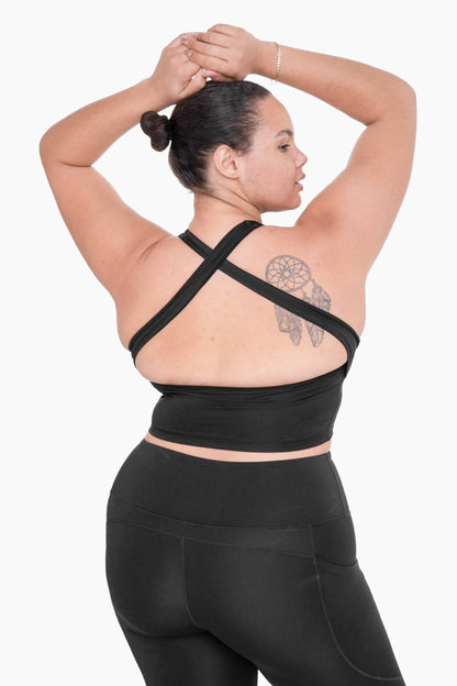 CURVY Strap Back Cropped Top with Built-In Sports Bra: DUSTY CORAL / XL:1XL:2XL:3XL (2:2:1:1)