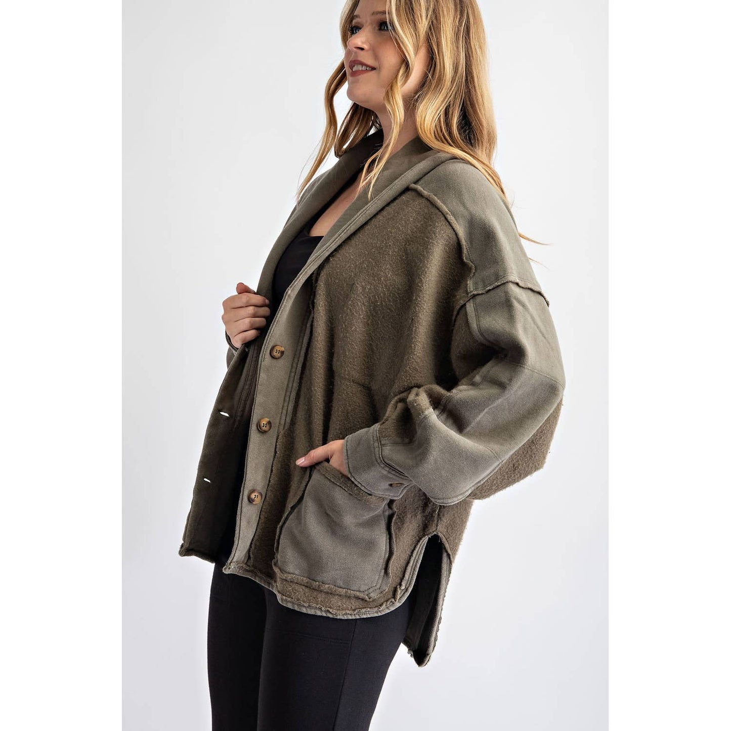 COTTON FRENCH TERRY MINERAL WASHED JACKET: Brick / L