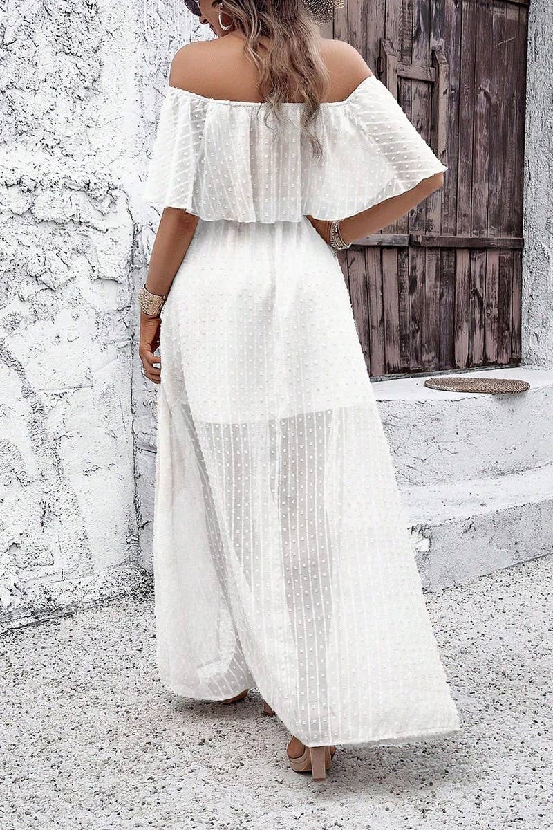 CWDMD02634_ELEGANT POLKA DOT OFF-SHOULDER MAXI DRESS