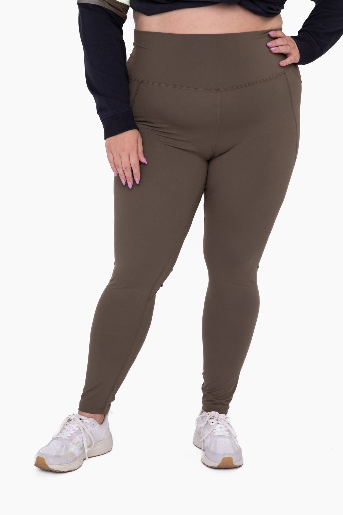 CURVY Tapered  BLACK / XL:1XL:2XL:3XL Band Essential Solid Highwaist Leggings: (2:2:1:1)