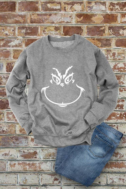 Grinch Face, Christmas, Unisex Crewneck Fleece Sweatshirts: Charcoal / M