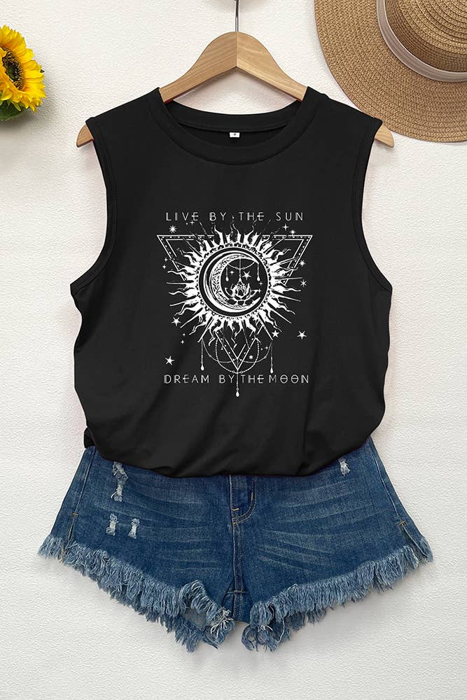 Live By The Sun Graphic Tank Top STC125D20: Black / S