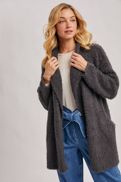 SOFT FUZZY DRAPE FRONT CARDIGAN