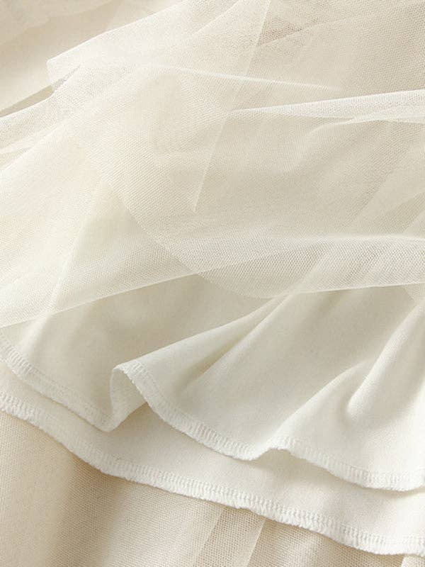 Elasticity Gauze Pleated Solid Color Split-Joint A-Line Loos