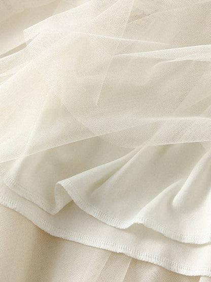Elasticity Gauze Pleated Solid Color Split-Joint A-Line Loos