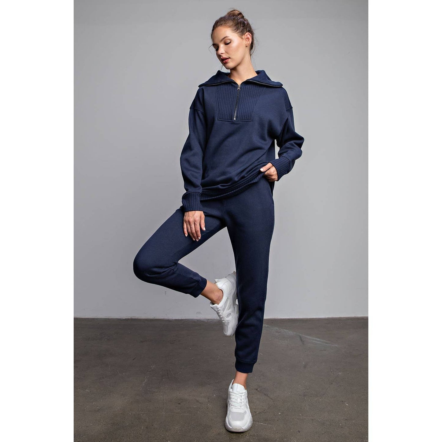 FRENCH TERRY RIBBED MOCK NECK PULLOVER: Sky Blue / M