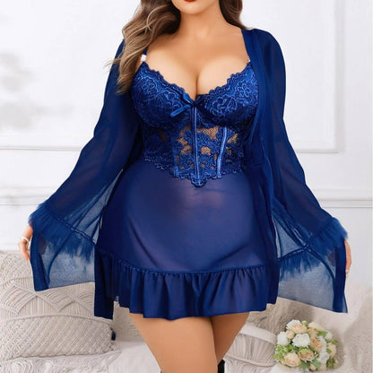 Sexy Lace Chemise Nightgown Women Summer Sleepwear Set