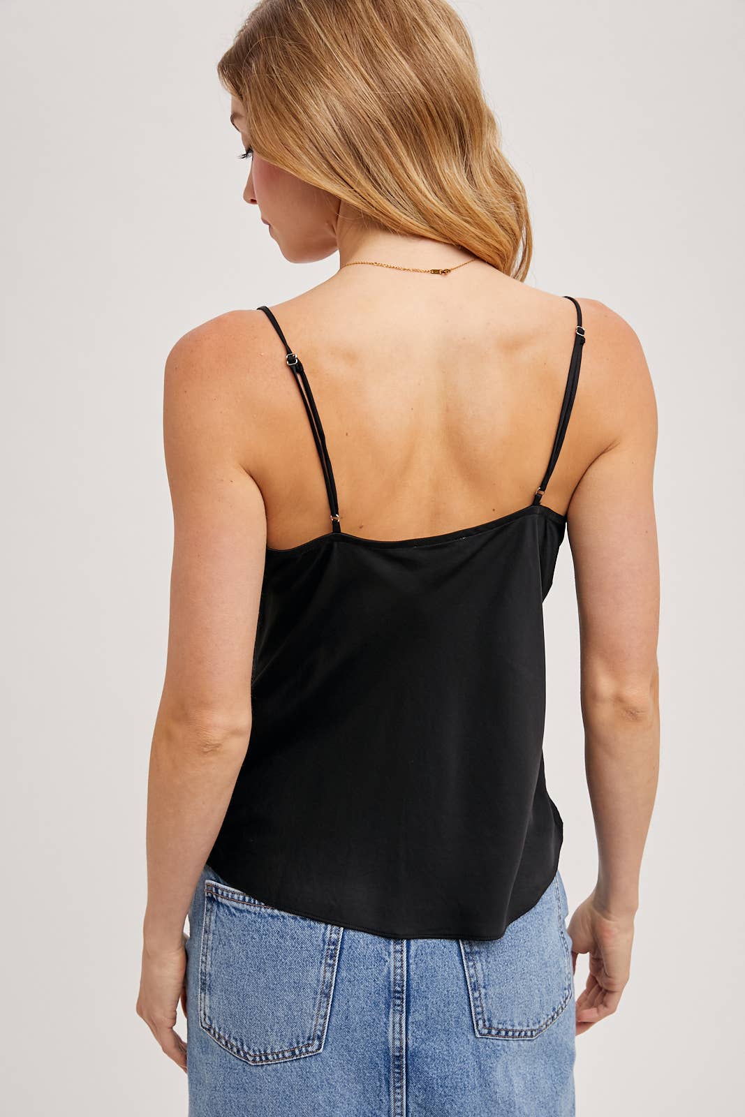 LACE-TRIMMED SATIN V-NECK CAMISOLE TOP