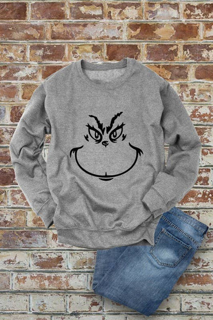 Grinch Face, Christmas, Unisex Crewneck Fleece Sweatshirts: Charcoal / L