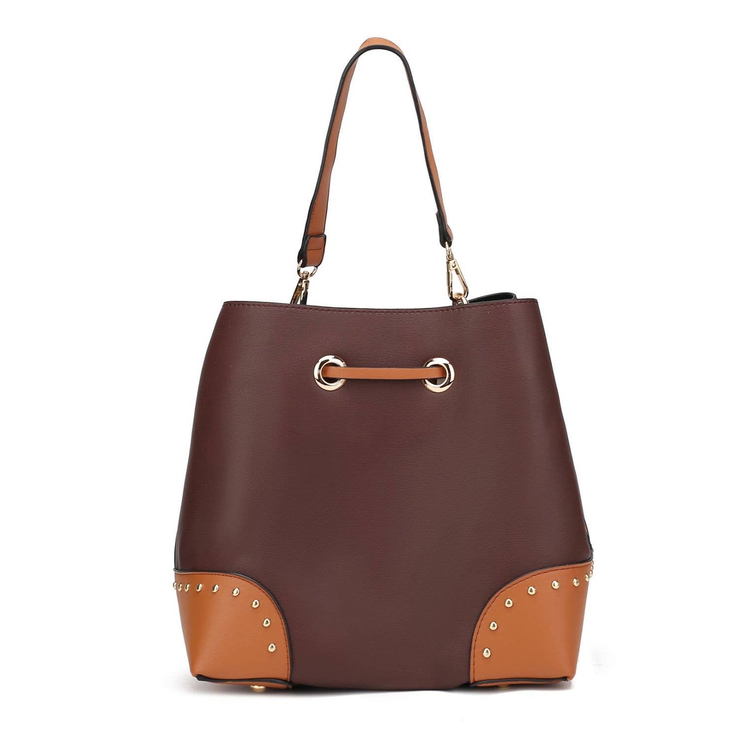 Candice Color Block Bucket Bag with matching Wallet by Mia K: Beige Coffee