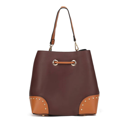 Candice Color Block Bucket Bag with matching Wallet by Mia K: Beige Coffee
