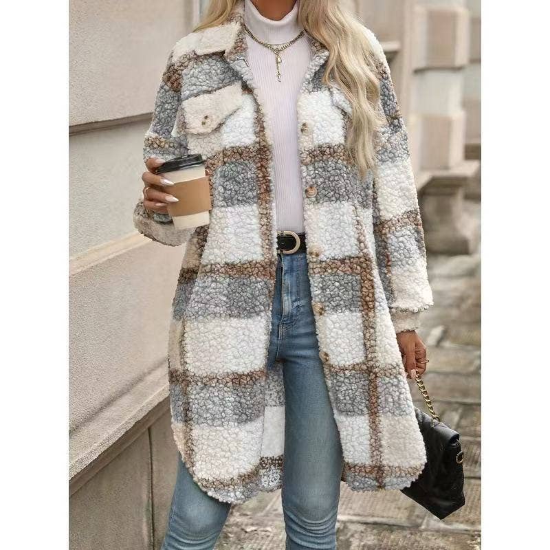 Plaid Faux Fur Coat
