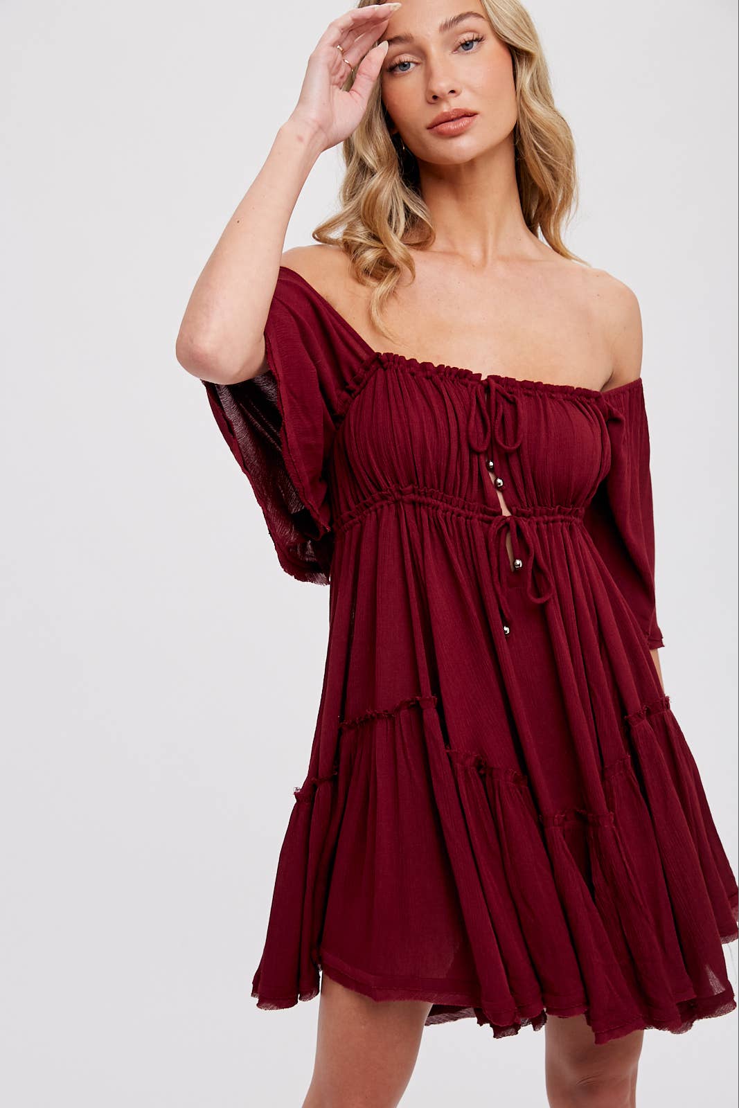 RUFFLE HEM  RUCHED MINI DRESS