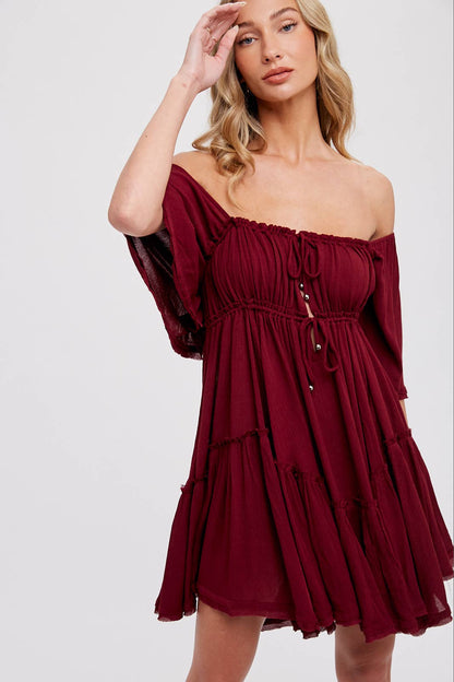 RUFFLE HEM  RUCHED MINI DRESS