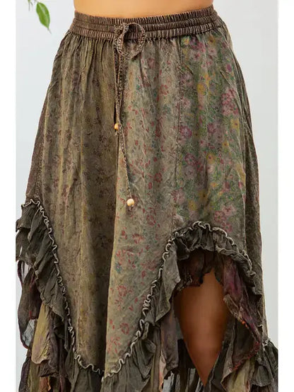 Overdyed Mid-Length Rayon Printy Skirt Boho Babe (XS-S-M)