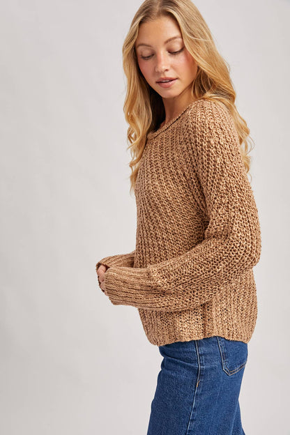 RAGLAN CUT OPEN KNIT SWEATER PULLOVER