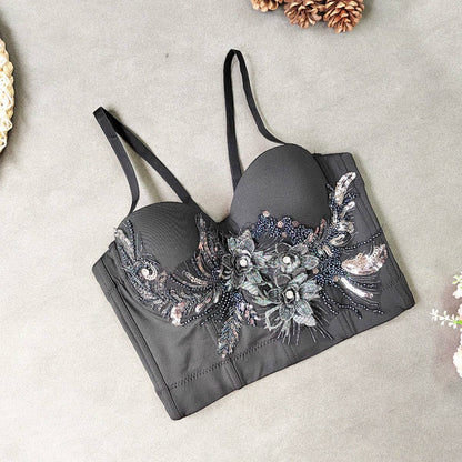 NEW EMBROIDERED FLOWER HERRINGBONE CORSET_CWMM4224