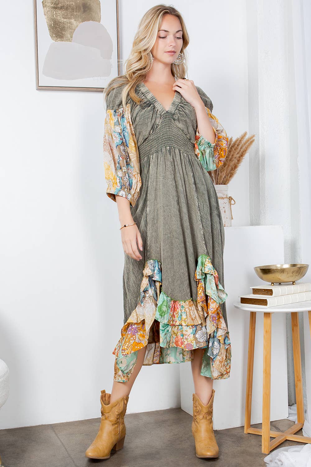 Effortless Elegance: Elasticated V-Neck Dress - NEW VERSION