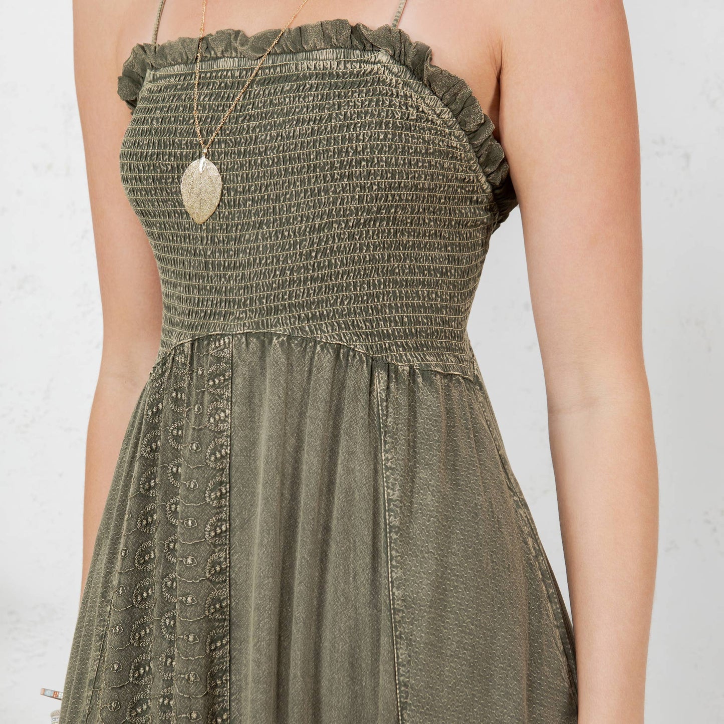 Sun-Kissed Patchwork: Smocked Bliss Boho Mid-Length Dress 