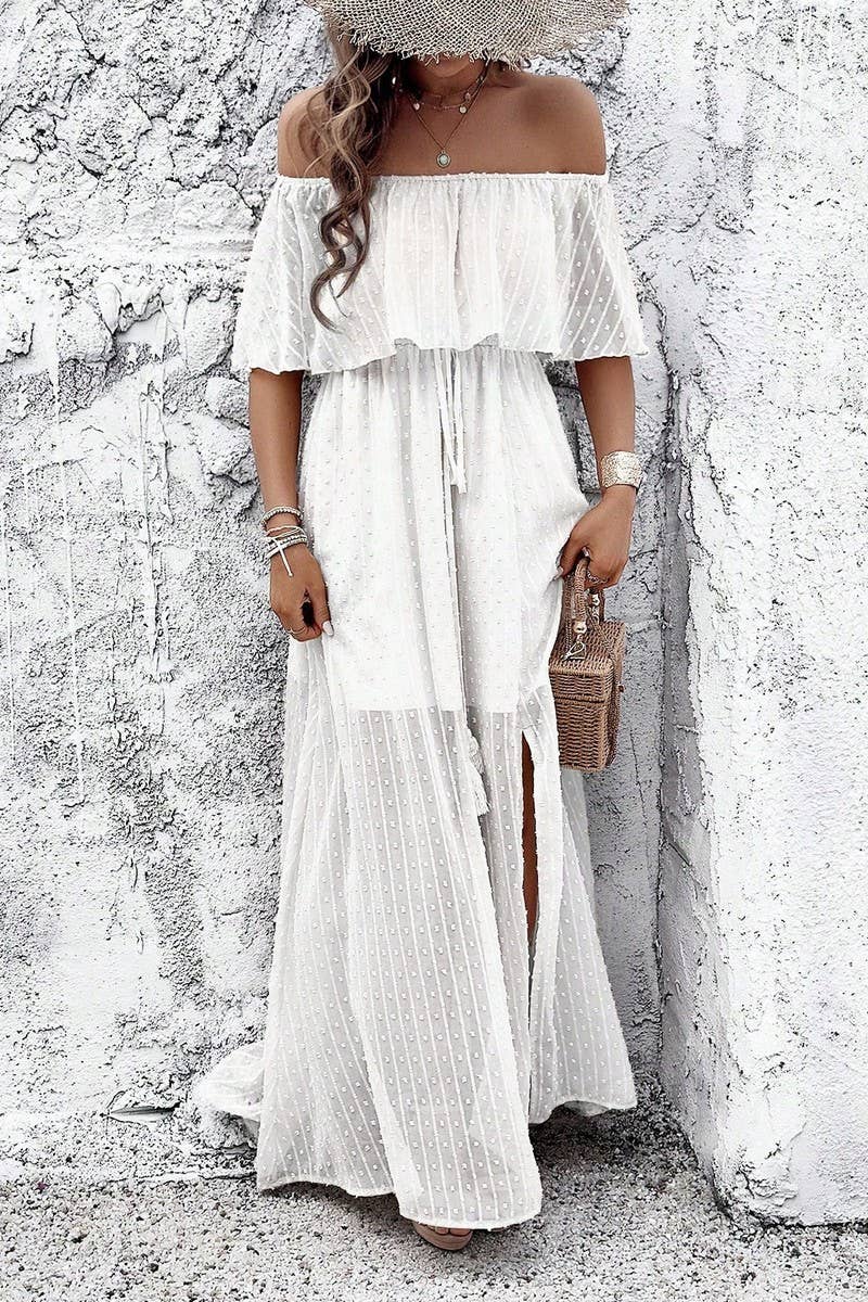 CWDMD02634_ELEGANT POLKA DOT OFF-SHOULDER MAXI DRESS