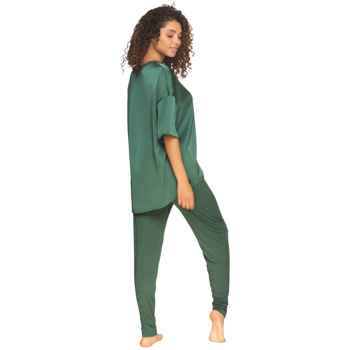 Elysees Satin Tee and Knit Jogger Set: Black (BLK) / L