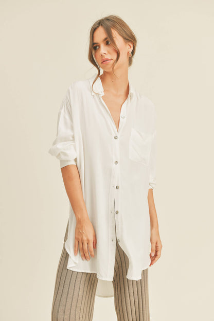 MMT1627 WASHED BUTTONDOWN LONG SHIRTS: WHITE / L