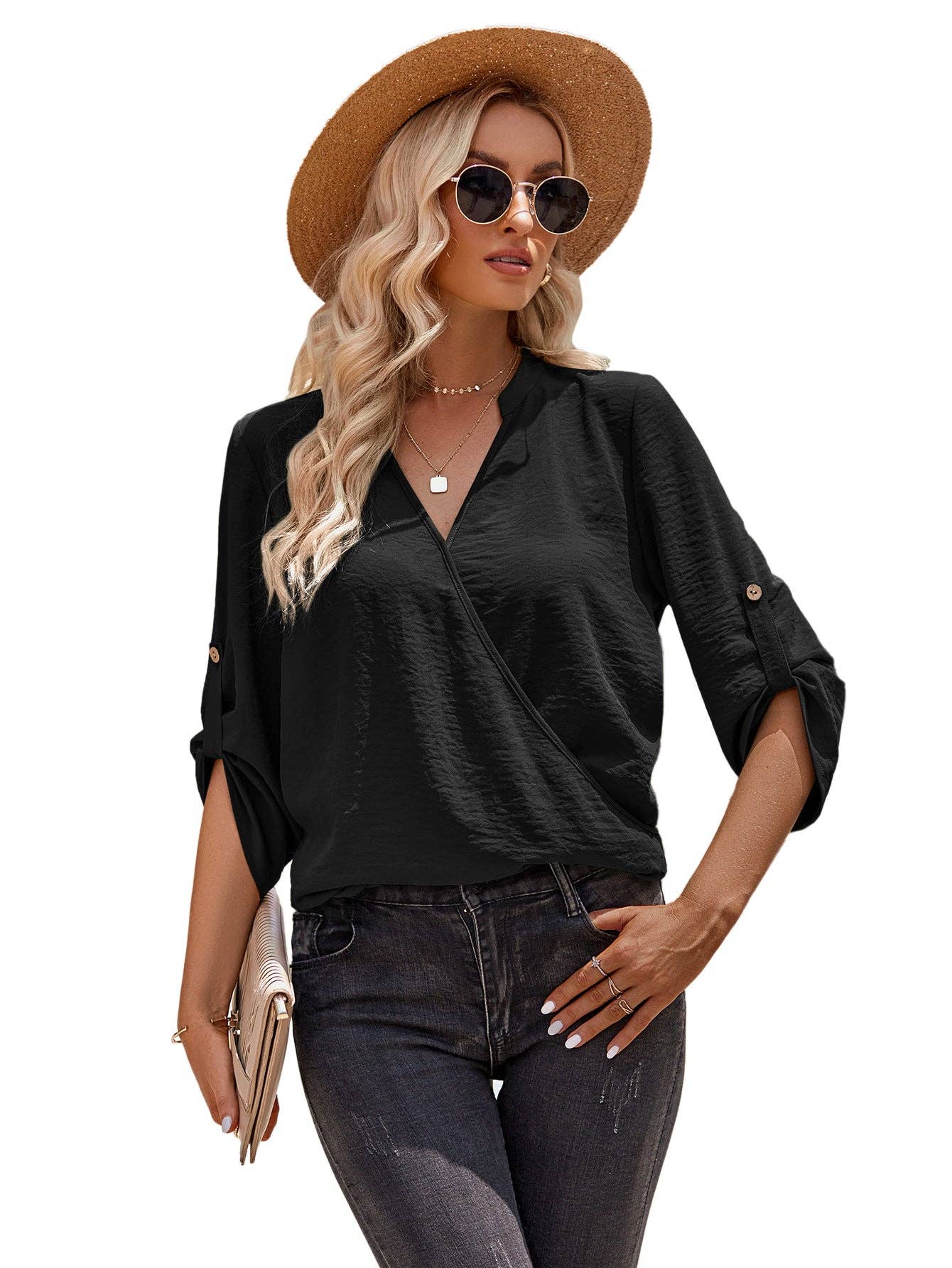 SN18 Sweetkama Ladies V-neck Hemming Daily Shirt: Green / XL