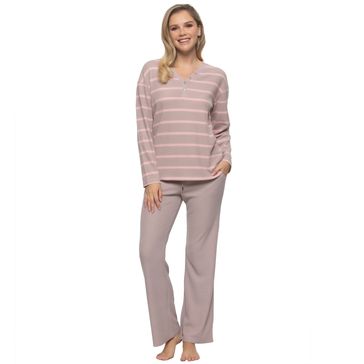 Jolie Waffle Knit L/S V-neck & Pant Set - Purple Dove