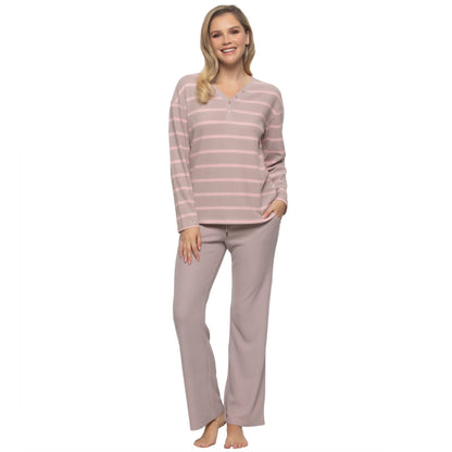 Jolie Waffle Knit L/S V-neck & Pant Set - Purple Dove