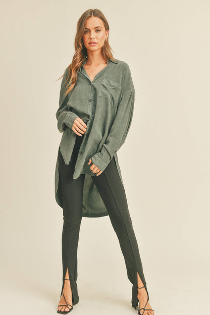 MMT1627 WASHED BUTTONDOWN LONG SHIRTS: WHITE / L