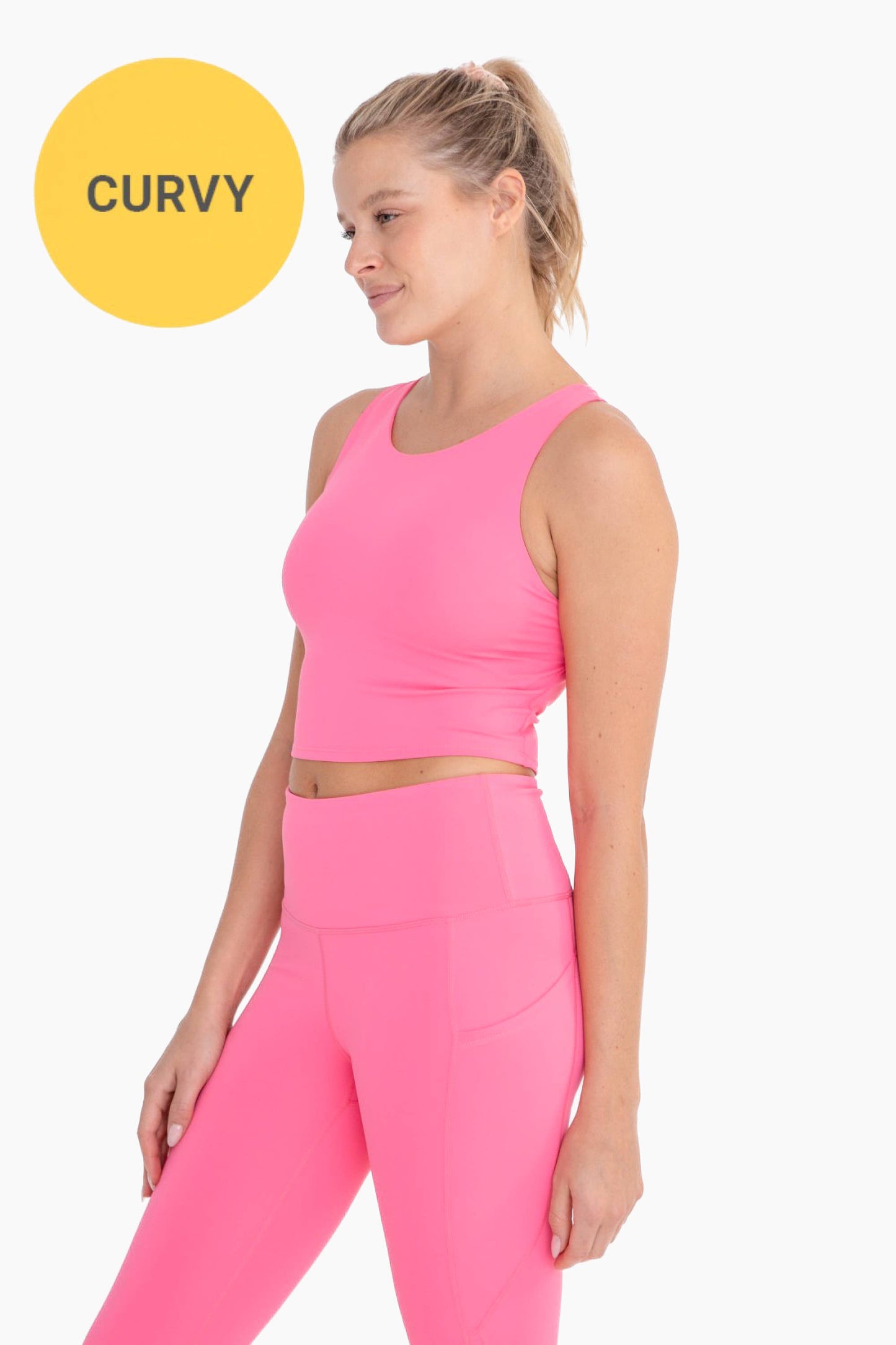 CURVY Strap Back Cropped Top with Built-In Sports Bra: DUSTY CORAL / XL:1XL:2XL:3XL (2:2:1:1)