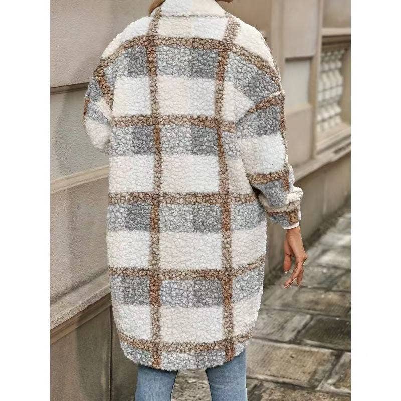 Plaid Faux Fur Coat