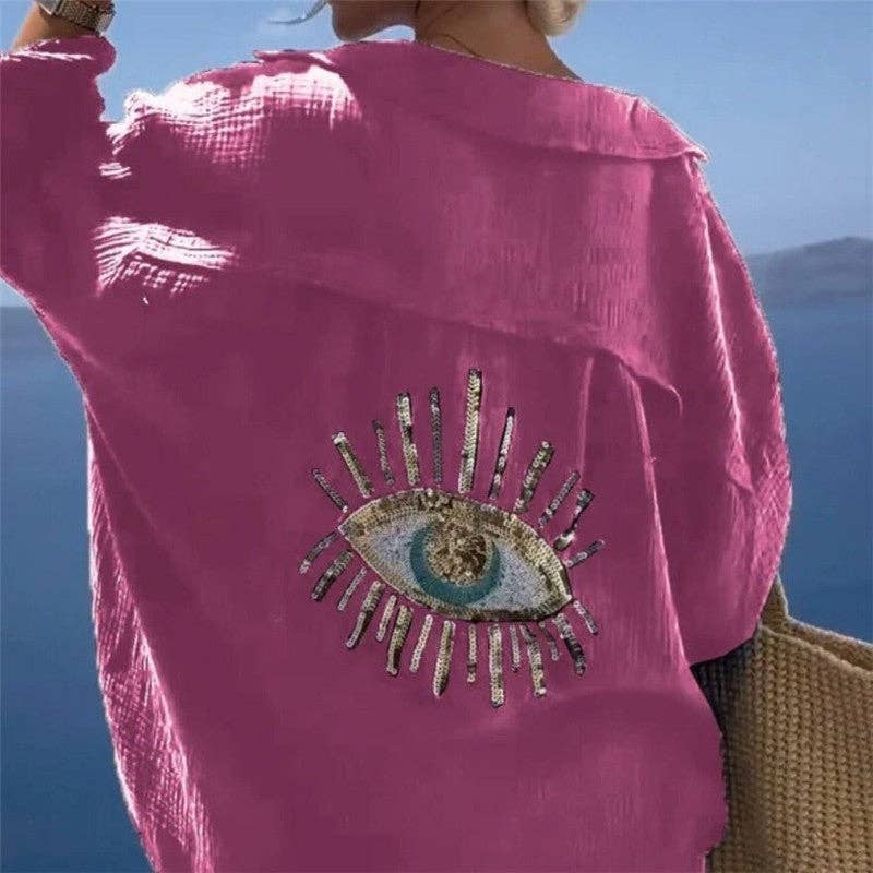 Collar Long Sleeve Shirt in Solid Color