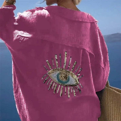 Collar Long Sleeve Shirt in Solid Color