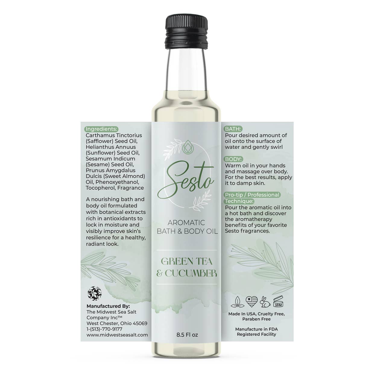 Sesto Aromatic Bath & Massage Oil - Green Tea & Cucumber