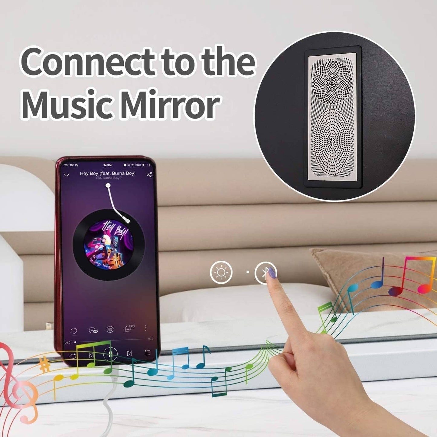 Vanity Mirror Lights And Bluetooth Speaker 32x23 Inches