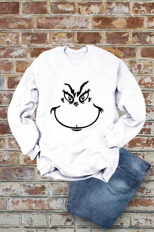 Grinch Face, Christmas, Unisex Crewneck Fleece Sweatshirts: Charcoal / L