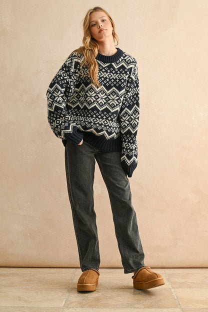 T5506   SNOW FLAKE PATTERN ROUND NECK SWEATER TOP