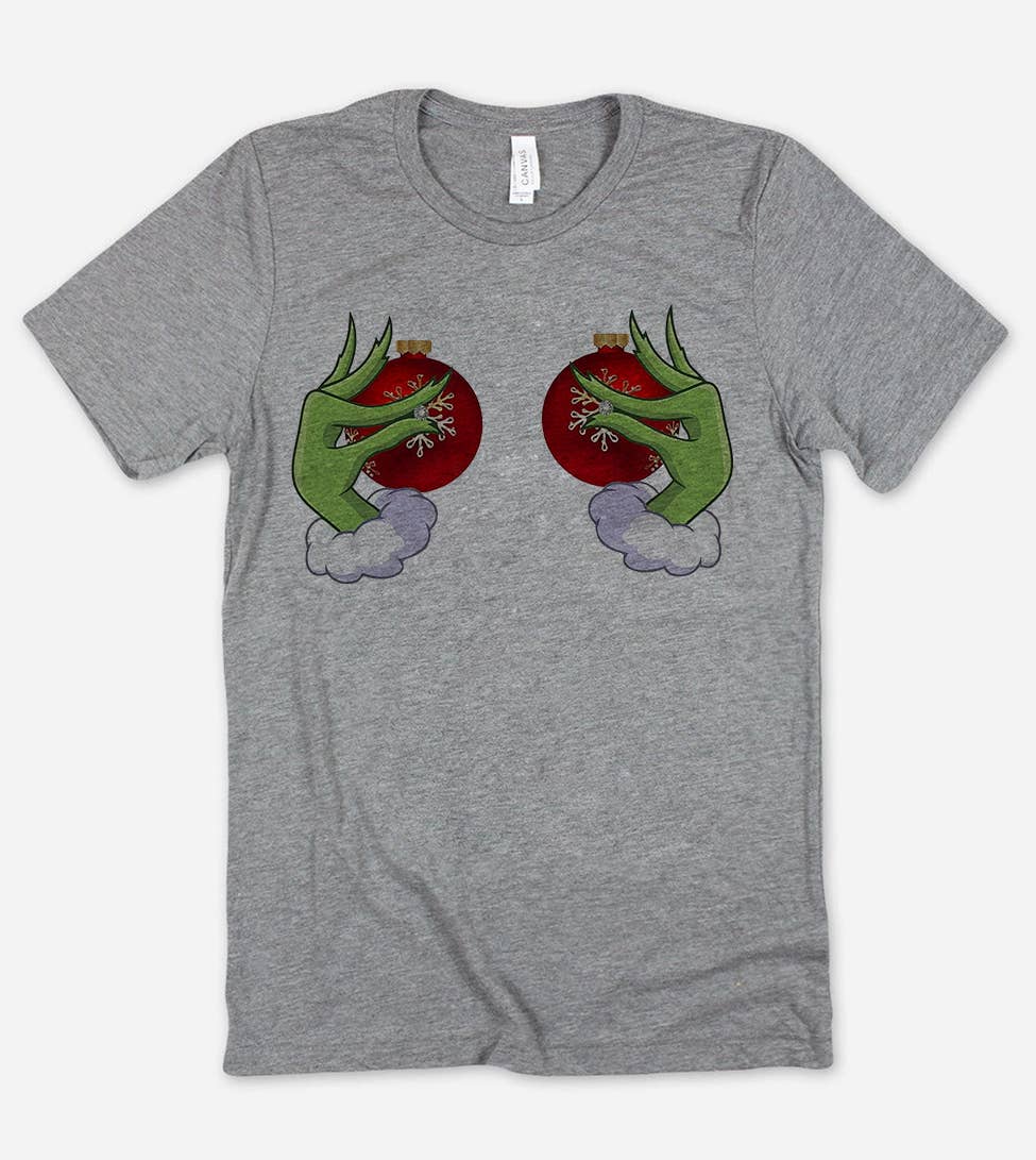 Grinch Boobs Ornament Balls - Christmas T-shirt: White / MD