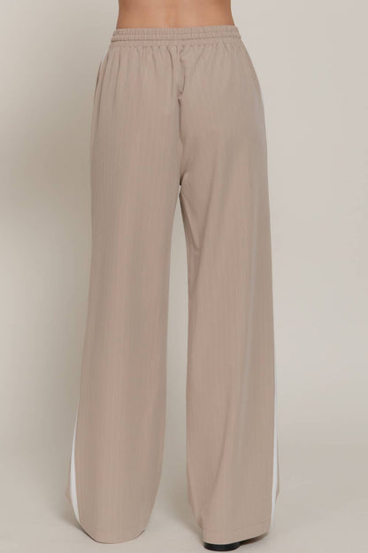 Side Stripe Detail Y/D Stripe Long Pants with Drawstring