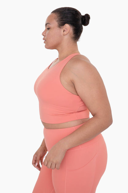 CURVY Strap Back Cropped Top with Built-In Sports Bra: DUSTY CORAL / XL:1XL:2XL:3XL (2:2:1:1)