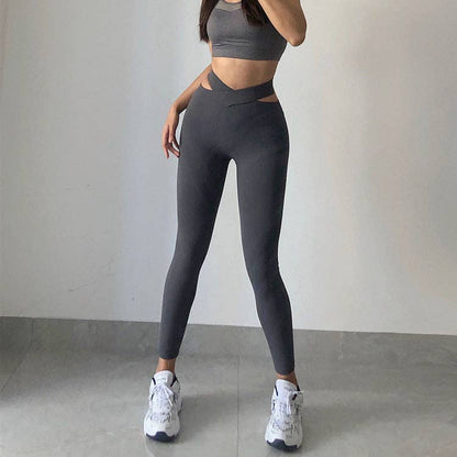 Cross V Waist Leggings: Black / X-Small 0-2